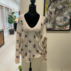 Skull Cashmere Cream V-Neck Skull-Pattern Sweater